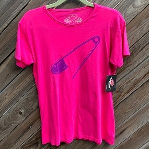 EVOL safety pin 100% pink cotton T-shirt. New!